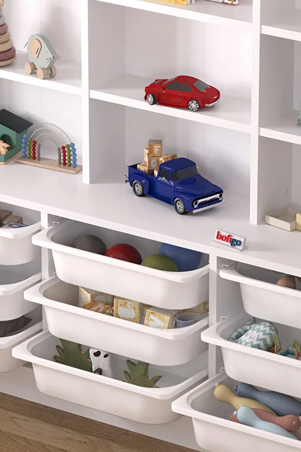 Almina 9 Sepetli 9 Raflı Dolap Çok Amaçlı Dolap Oyuncak Dolabı Almina Beyaz